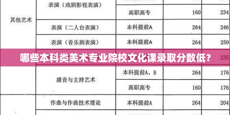 哪些本科类美术专业院校文化课录取分数低？