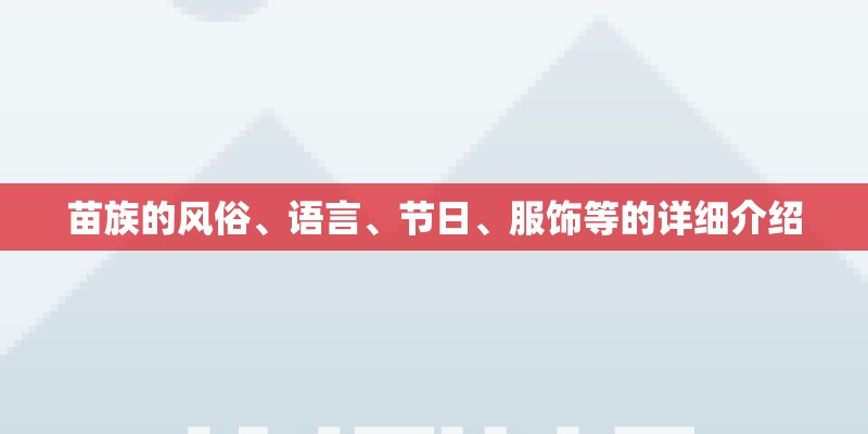苗族的风俗、语言、节日、服饰等的详细介绍